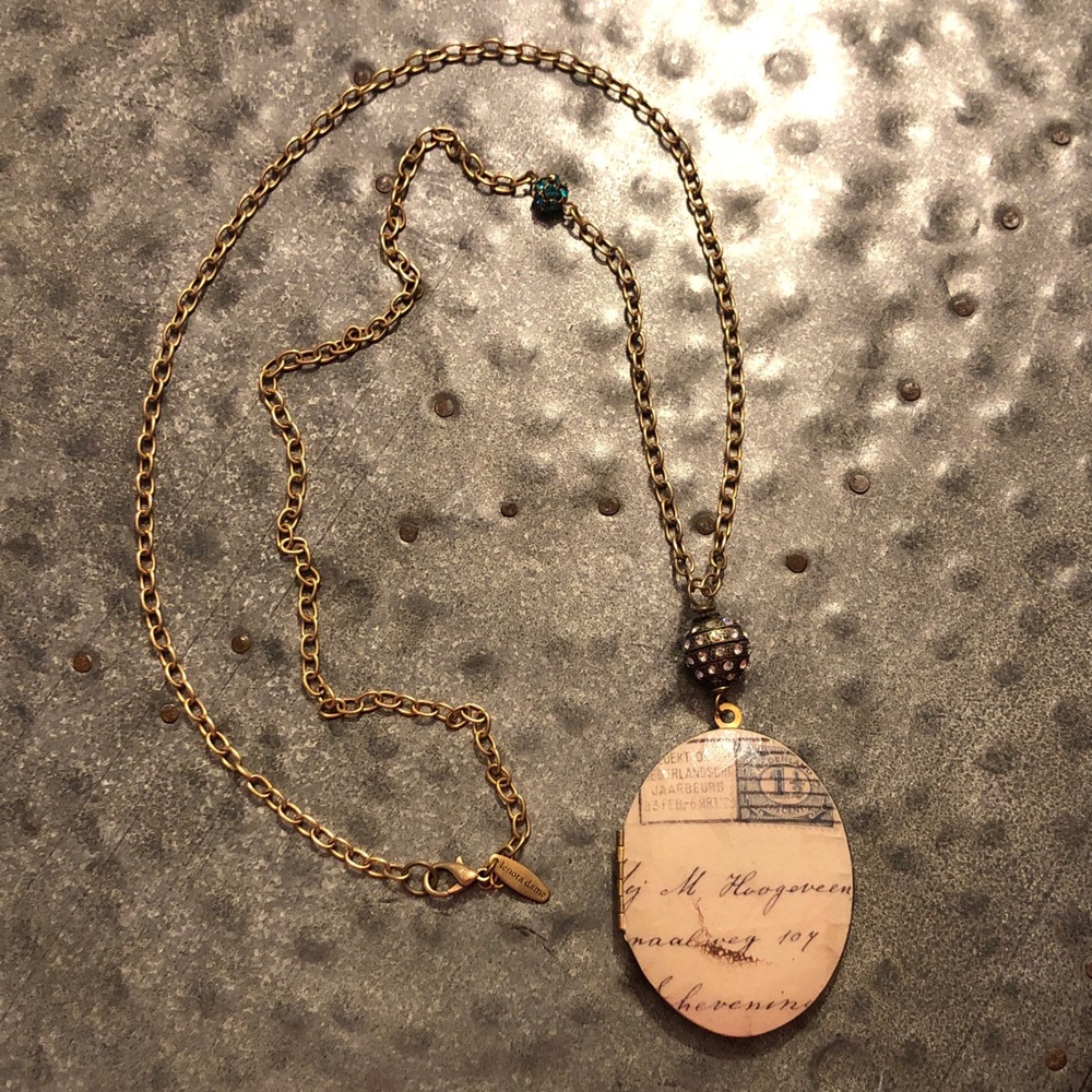 Lenora Dame Gold-Tone Vintage Script Oval Locket Pendant Necklace